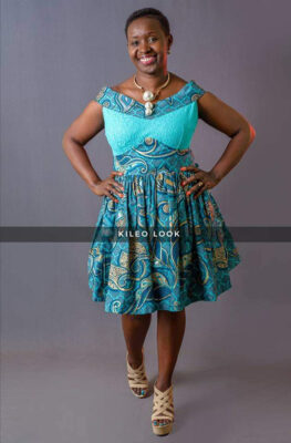 Turquoise lace and Ankara dress