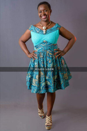 Turquoise lace and Ankara dress